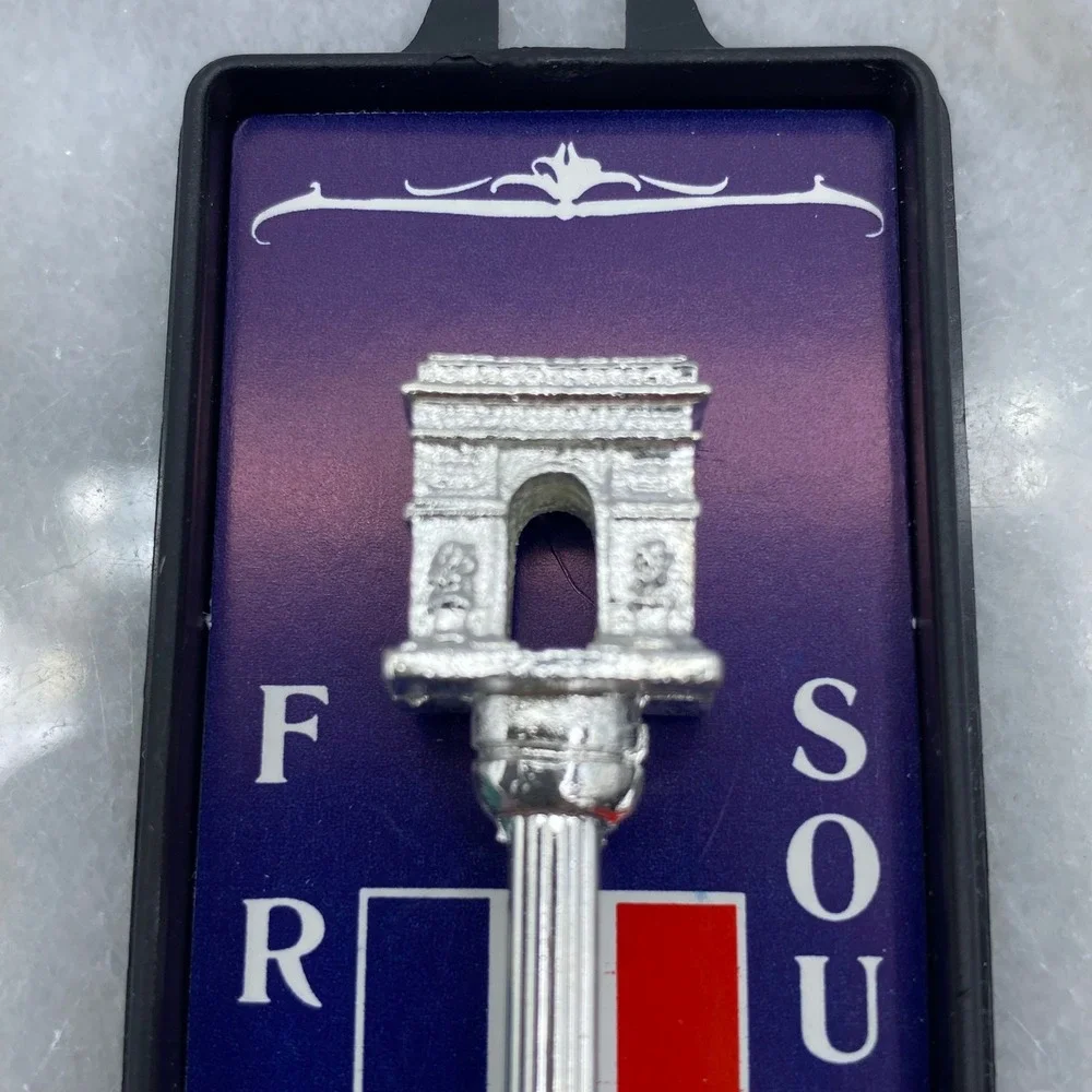 Paris France Souvenir Spoon Silver Plated Arc de Triomphe Eiffel w/Case Travel